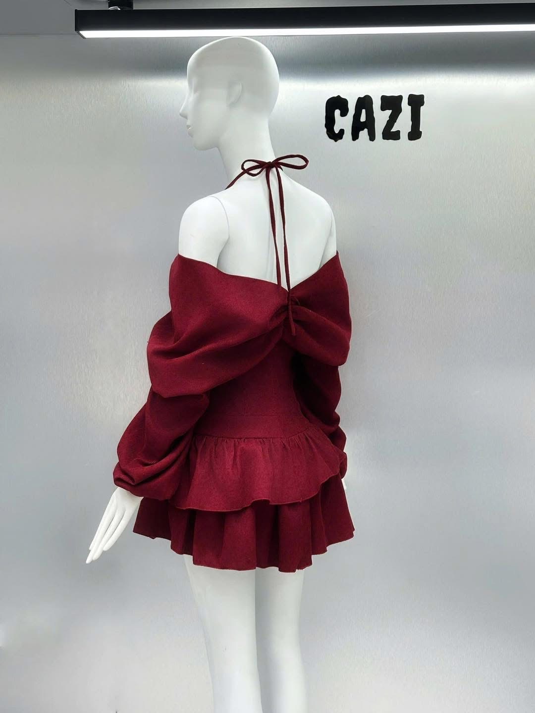 Thanh lý Pass váy Cazi đỏ tay dài dây đan eo cá tính  - ảnh 2
