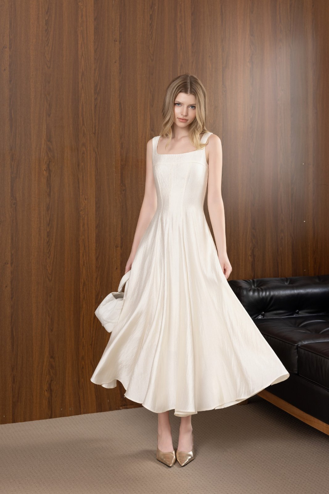 Thanh lý Pass váy midi trắng dáng xòe tiểu thư sang trọng Aura Atelier - ảnh 1