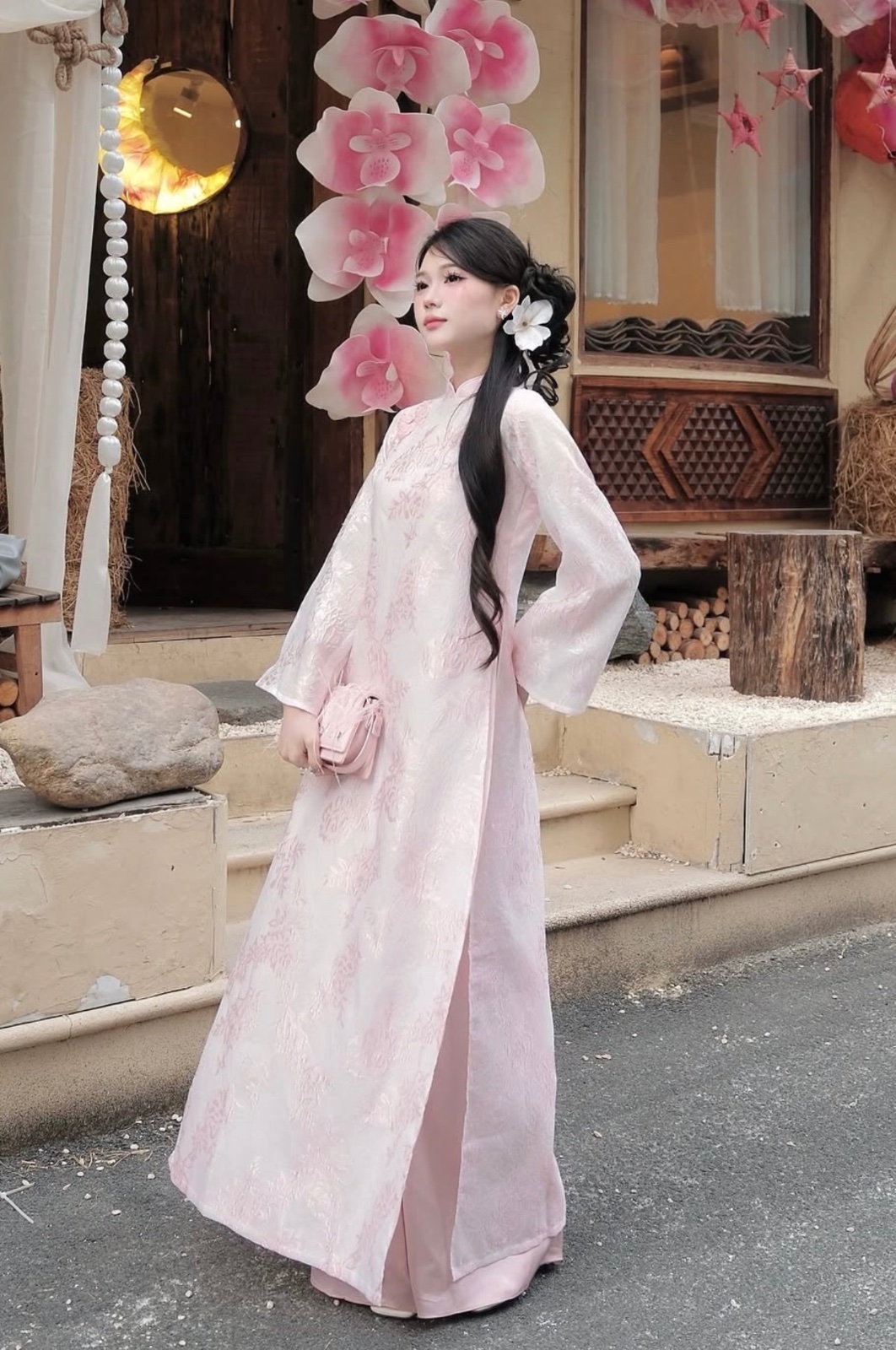 Thanh lý Pass áo dài Rozzy Studio sz M (áo + quần) - Size M - ảnh 1