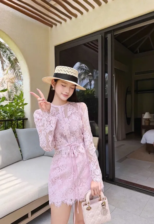 Pass set ren hồng tay dài + cv ChouChou new tag size M 