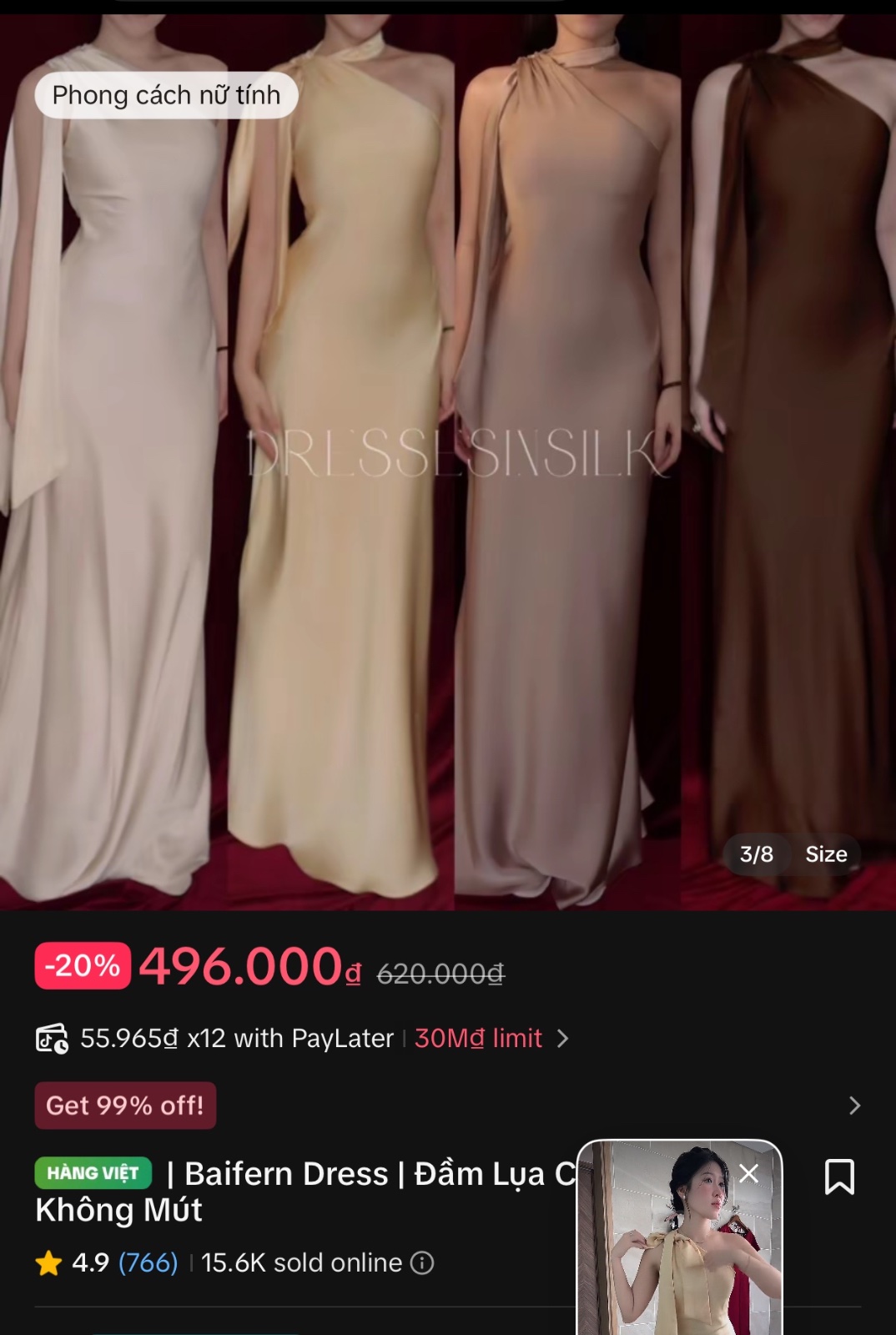 Thanh lý Pass đầm lụa Baifern dáng dài ôm body lệch vai màu nâu - Dressinsilk - ảnh 2