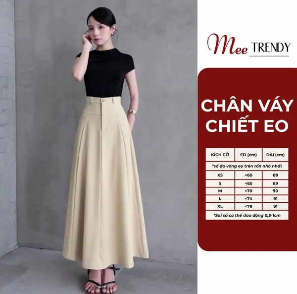 Pass chân váy chiết eo cạp cao Meetrendy màu be
