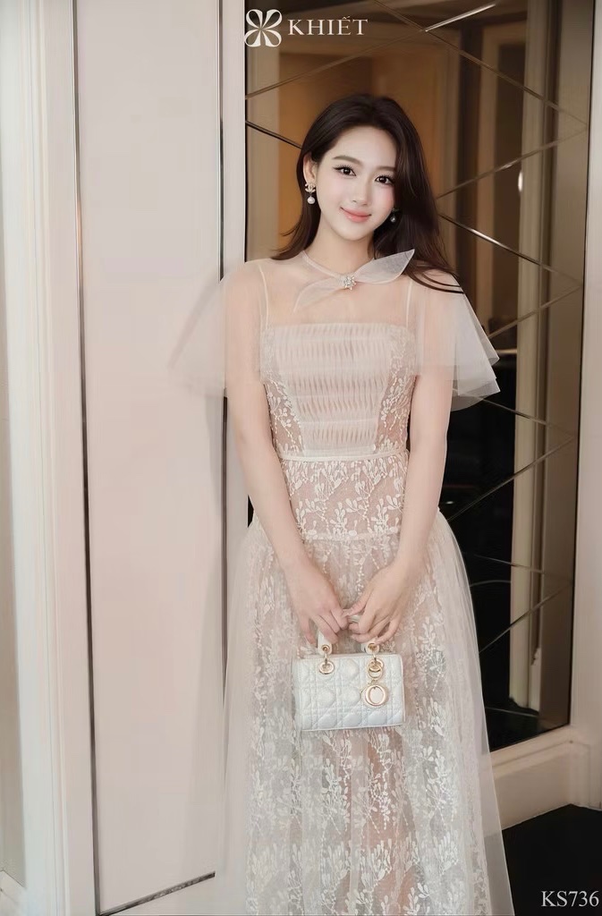 Thanh lý Pass đầm maxi phối ren dáng dài thướt tha màu trắng kem - Khiết - ảnh 2