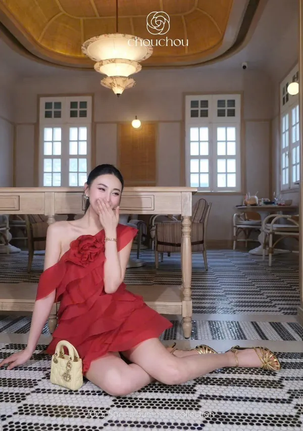 Thanh lý Pass đầm tiệc lệch vai xếp tầng màu đỏ - ChouChou - ảnh nhỏ 3