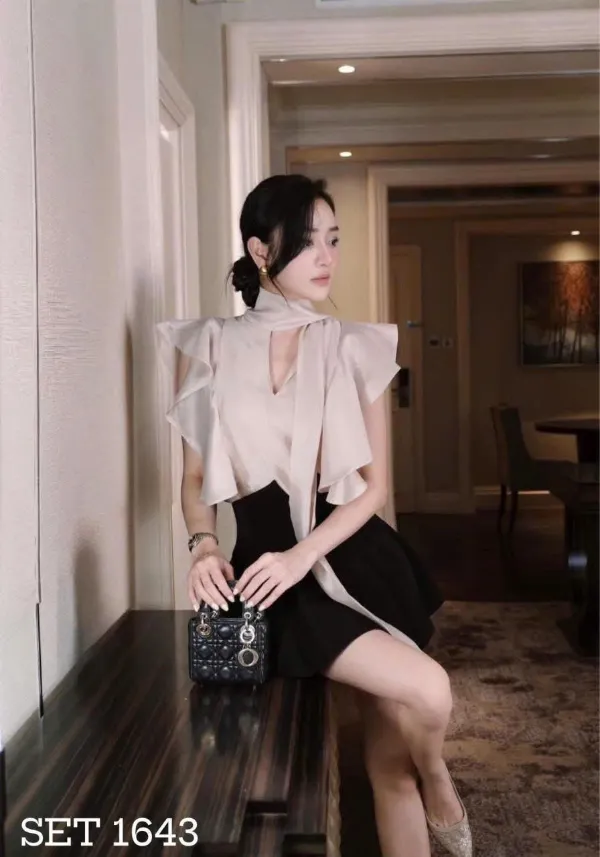 Thanh lý Pass set áo bèo nhún phối chân váy đen sang trọng - ChouChou - ảnh nhỏ 2