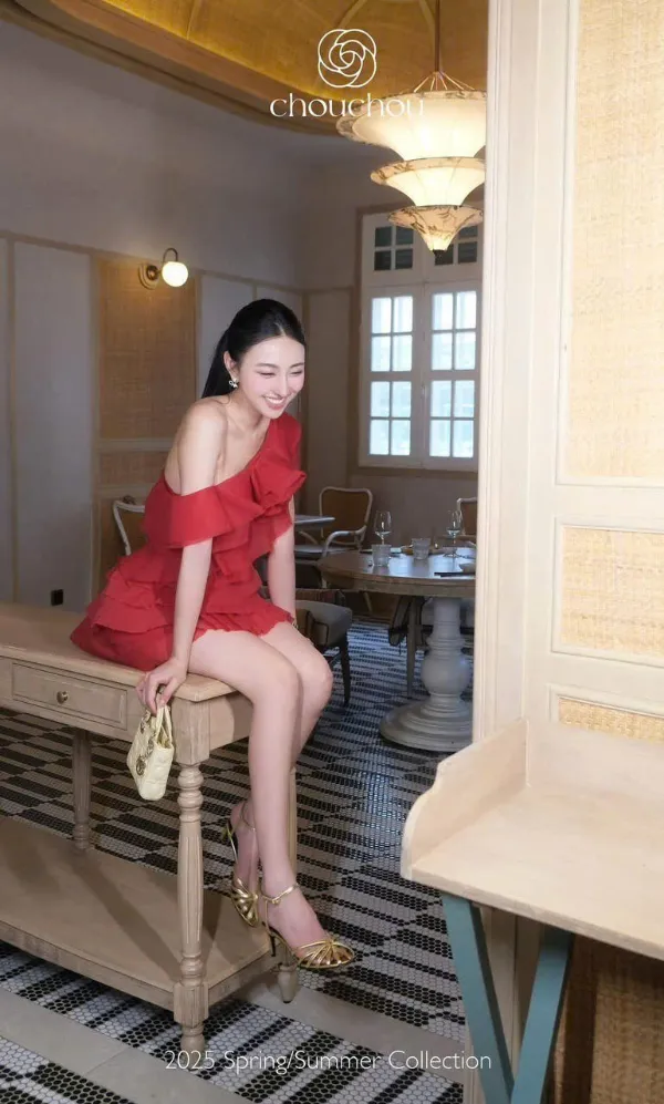 Thanh lý Pass đầm tiệc lệch vai xếp tầng màu đỏ - ChouChou - ảnh nhỏ 4