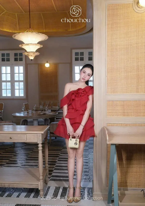 Thanh lý Pass đầm tiệc lệch vai xếp tầng màu đỏ - ChouChou - ảnh nhỏ 1