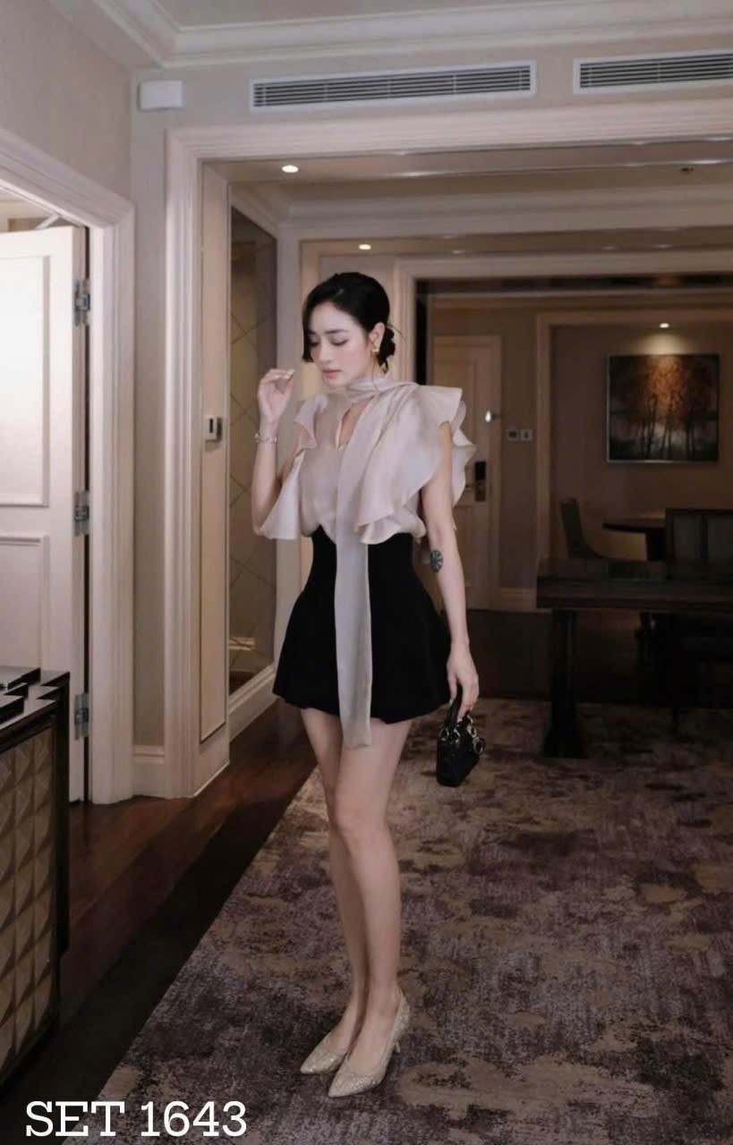 Thanh lý Pass set áo bèo nhún phối chân váy đen sang trọng - ChouChou - ảnh 4