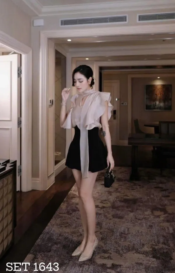 Thanh lý Pass set áo bèo nhún phối chân váy đen sang trọng - ChouChou - ảnh nhỏ 4