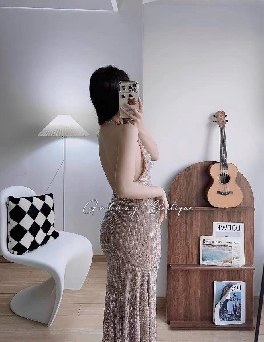 Thanh lý Pass váy Galaxy dài ôm màu nude lấp lánh sang trọng - ảnh 2