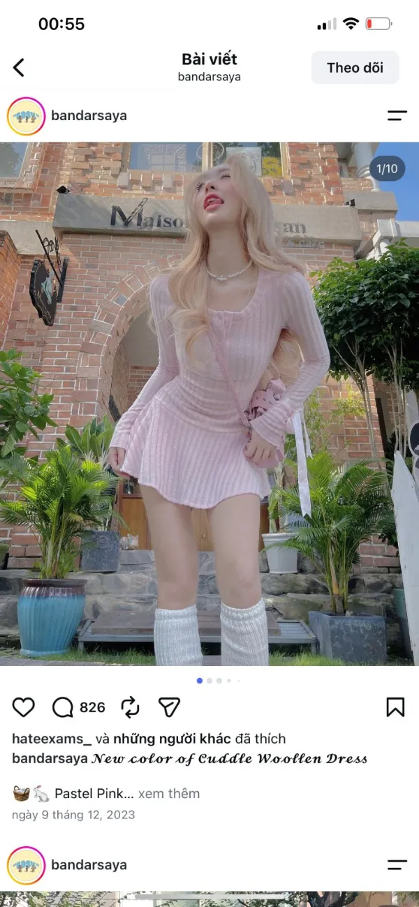 Pass đầm ngắn màu hồng pastel - bandarsaya - Cuddle wollen dress