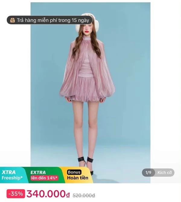 Pass đầm bí ngắn dáng phồng tay bồng Glorious Size M
