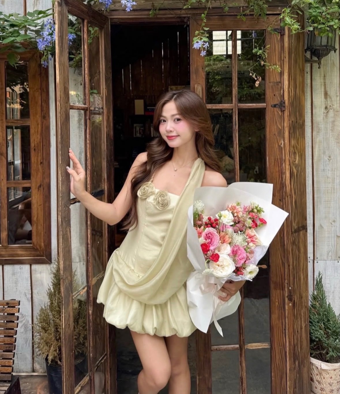 Thanh lý Pass đầm vạt chéo xanh bơ Goutdejun  - ảnh 2