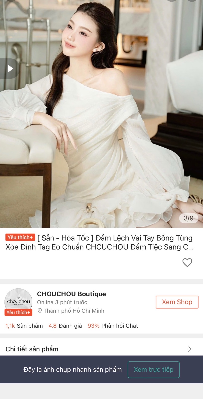 Thanh lý Pass đầm tay dài ChouChou trắng lệch vai - ảnh 3