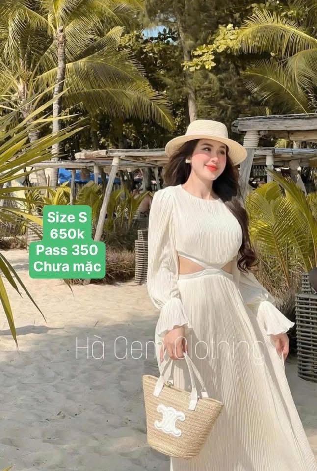 Thanh lý Pass váy maxi trắng dáng dài cut-out eo QCCC - ảnh 1