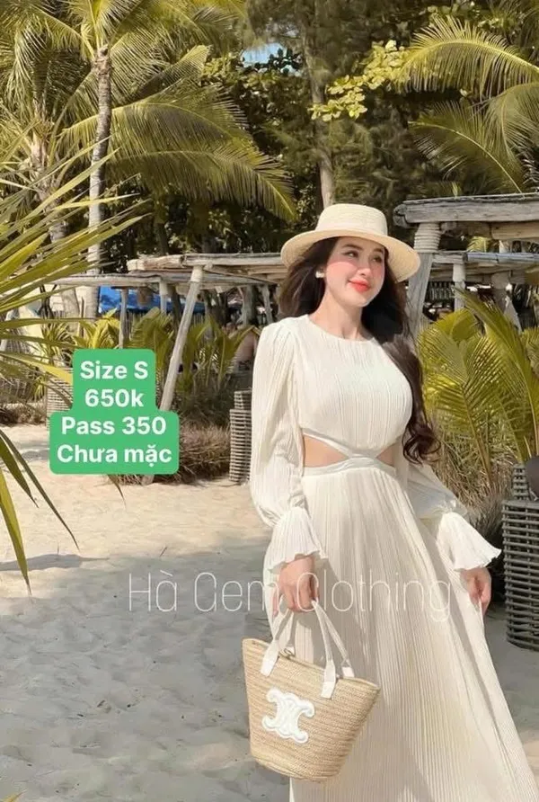 Pass váy maxi trắng dáng dài cut-out eo QCCC