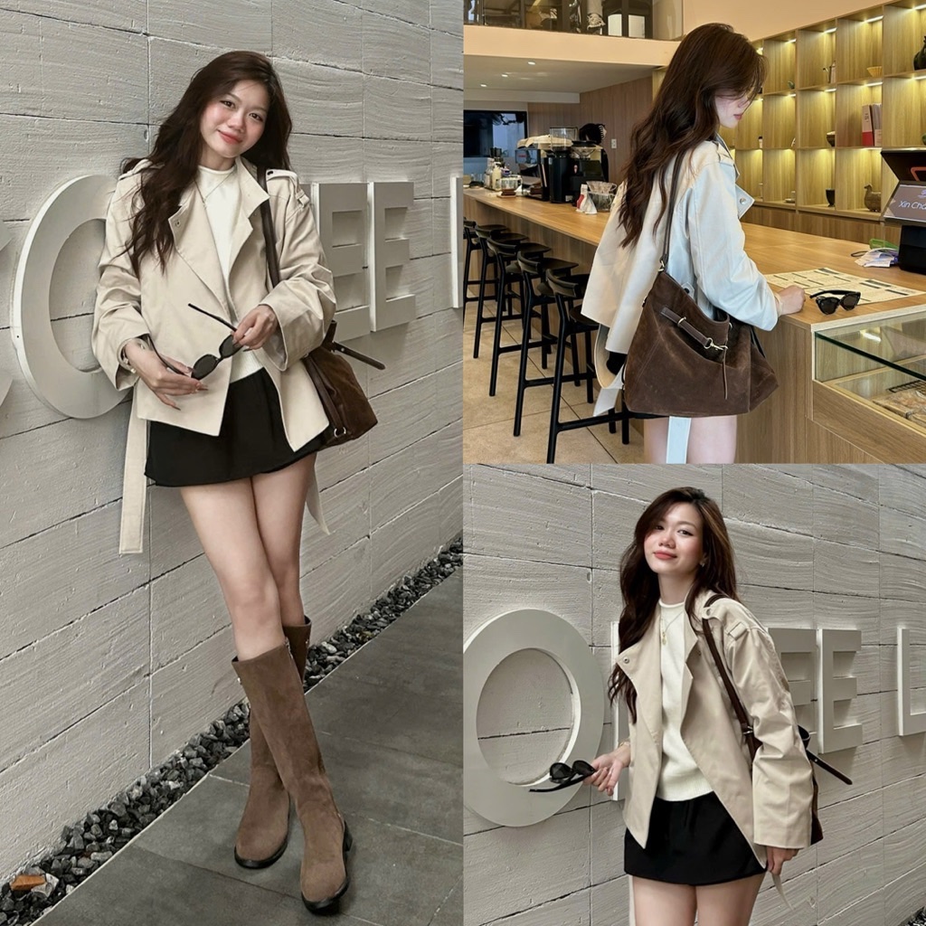 Thanh lý Pass áo khoác blazer dáng lửng màu kem thanh lịch, chất vải đứng form - ảnh 1