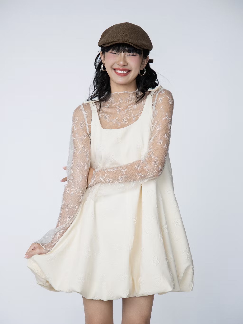 Thanh lý Pass set váy babydoll kem The C.I.U phối tay ren tiểu thư nhẹ nhàng - ảnh 2