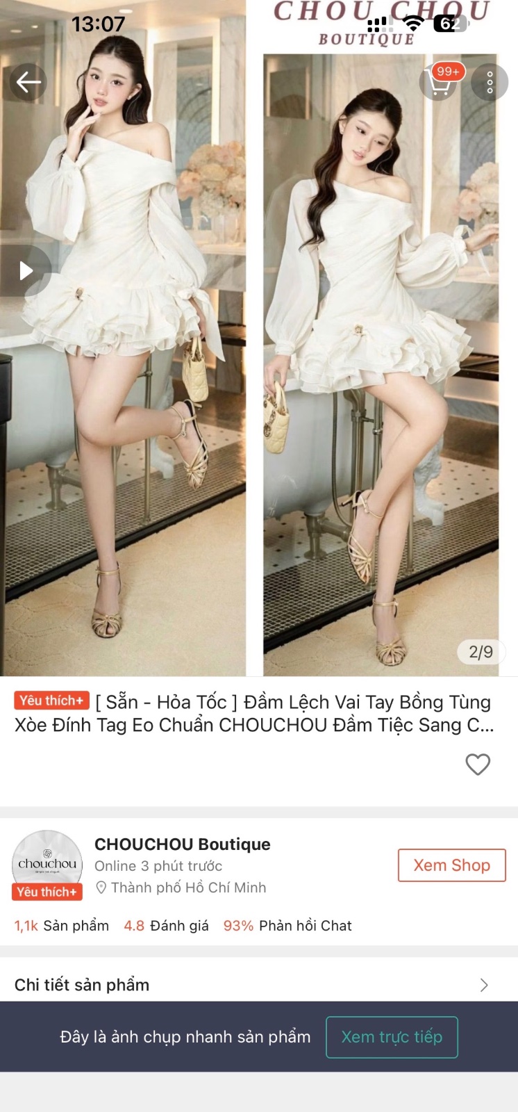 Thanh lý Pass đầm tay dài ChouChou trắng lệch vai - ảnh 4