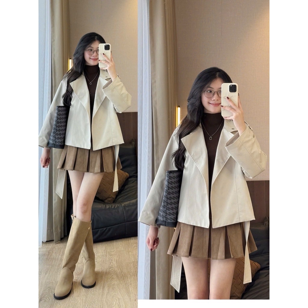 Thanh lý Pass áo khoác blazer dáng lửng màu kem thanh lịch, chất vải đứng form - ảnh 2