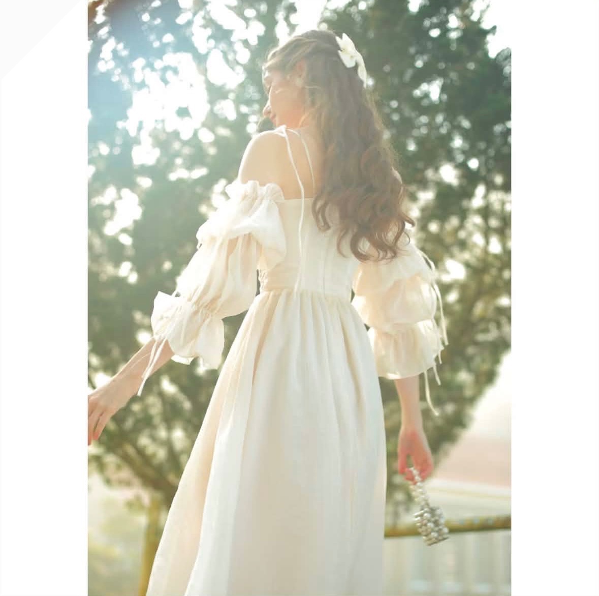 Thanh lý Pass váy midi Sò Vintage trắng trễ vai nhẹ nhàng - ảnh 2