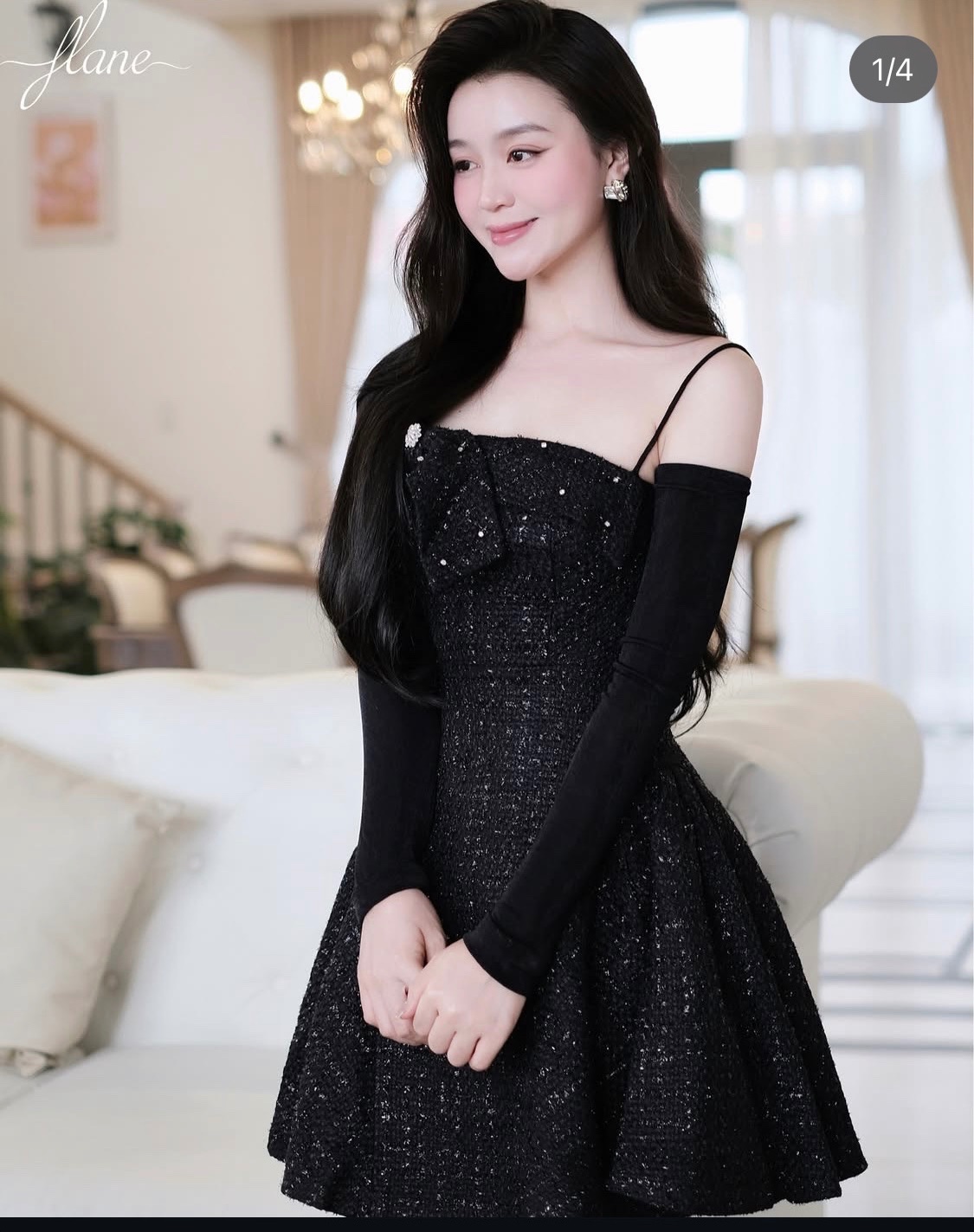 Thanh lý Pass váy Flane đen tay dài tiểu thư, phối nơ - ảnh 3