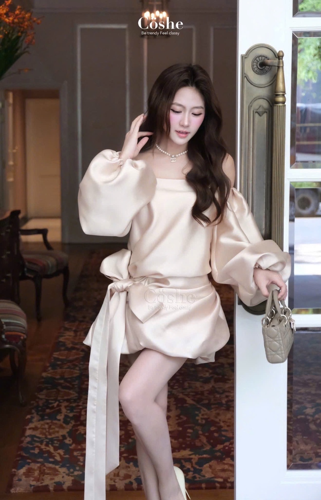 Thanh lý Pass váy lụa trắng trễ vai tay bồng Coshe - ảnh 3
