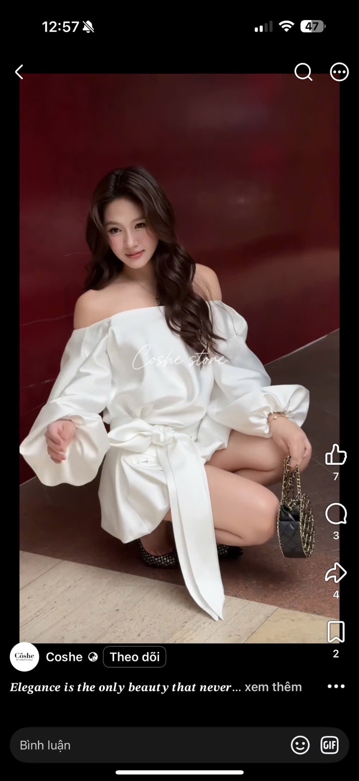 Thanh lý Pass váy lụa trắng trễ vai tay bồng Coshe - ảnh 2
