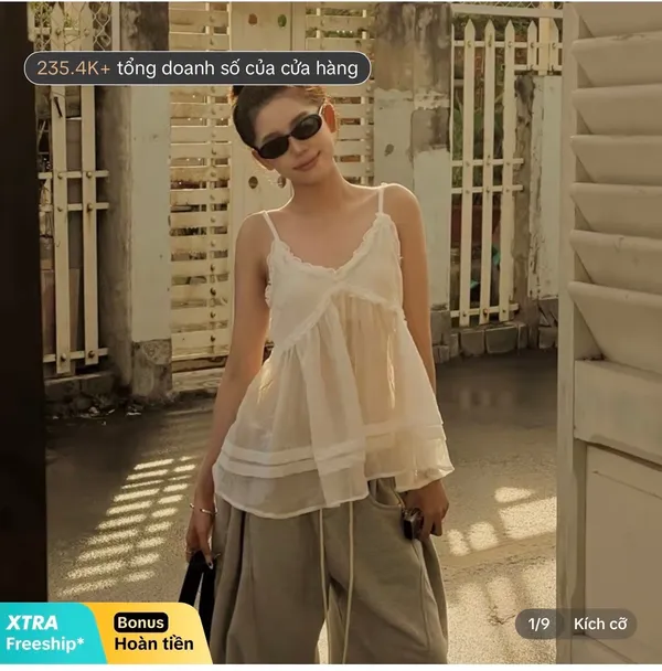 Pass áo hai dây phối ren màu trắng xuyên thấu Size S