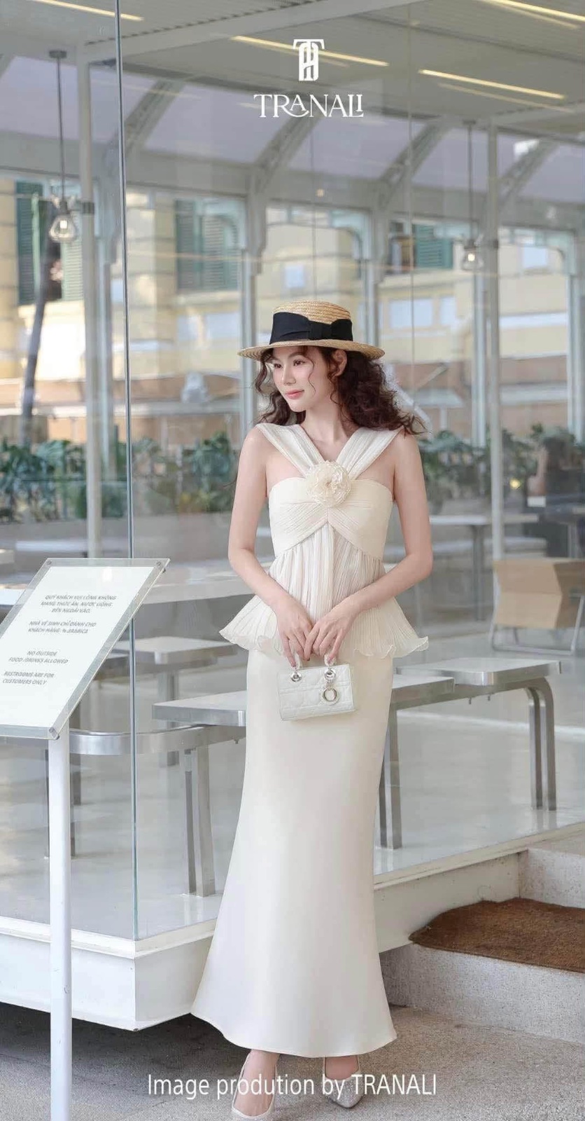 Thanh lý Pass set Trân Ali áo phối váy dài dáng peplum màu kem - ảnh 1