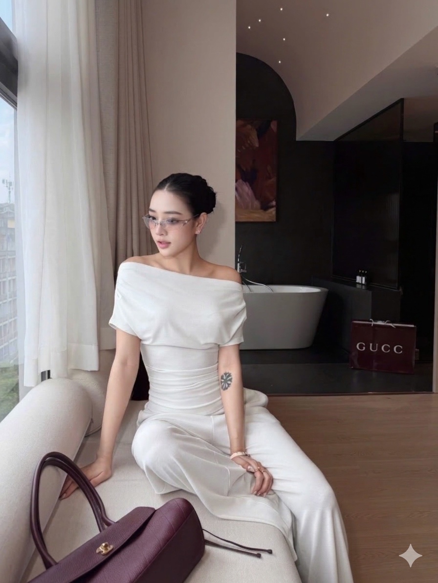 Thanh lý Pass set Chouchou áo trễ vai kèm quần suông ống rộng trắng - ChouChou - ảnh 3