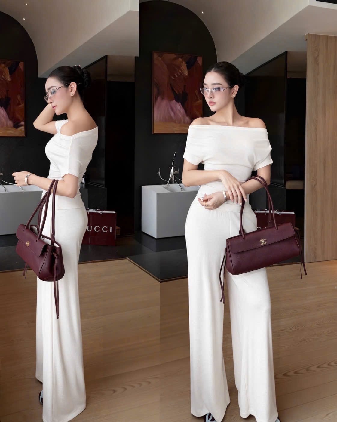 Thanh lý Pass set Chouchou áo trễ vai + quần suông dài - ChouChou - ảnh 1