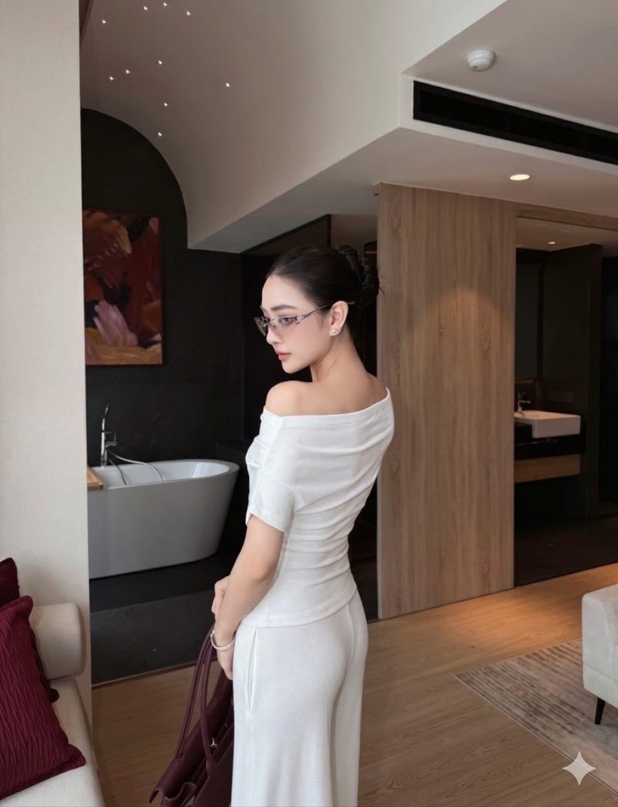 Thanh lý Pass set Chouchou áo trễ vai kèm quần suông ống rộng trắng - ChouChou - ảnh 4