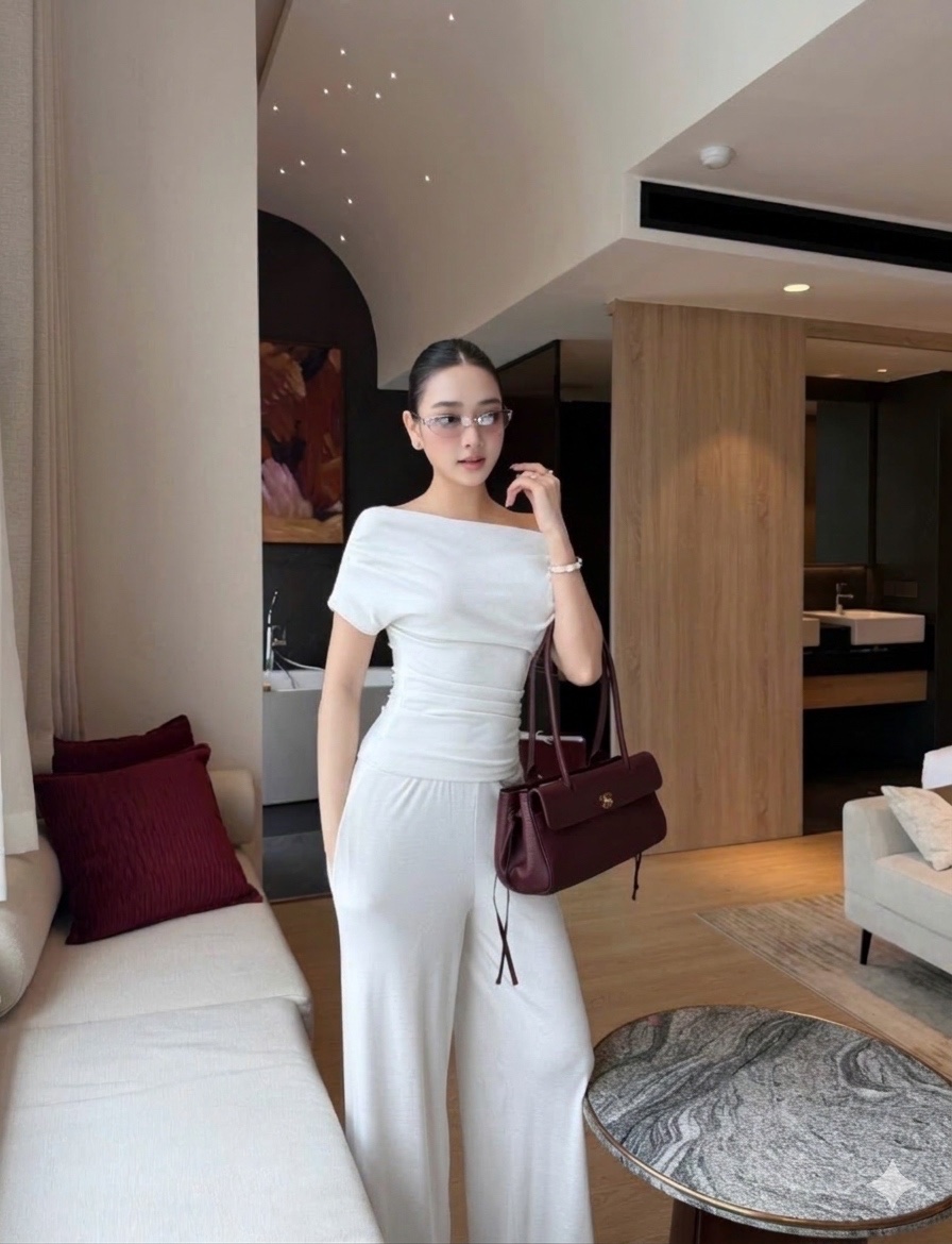 Thanh lý Pass set Chouchou áo trễ vai kèm quần suông ống rộng trắng - ChouChou - ảnh 2