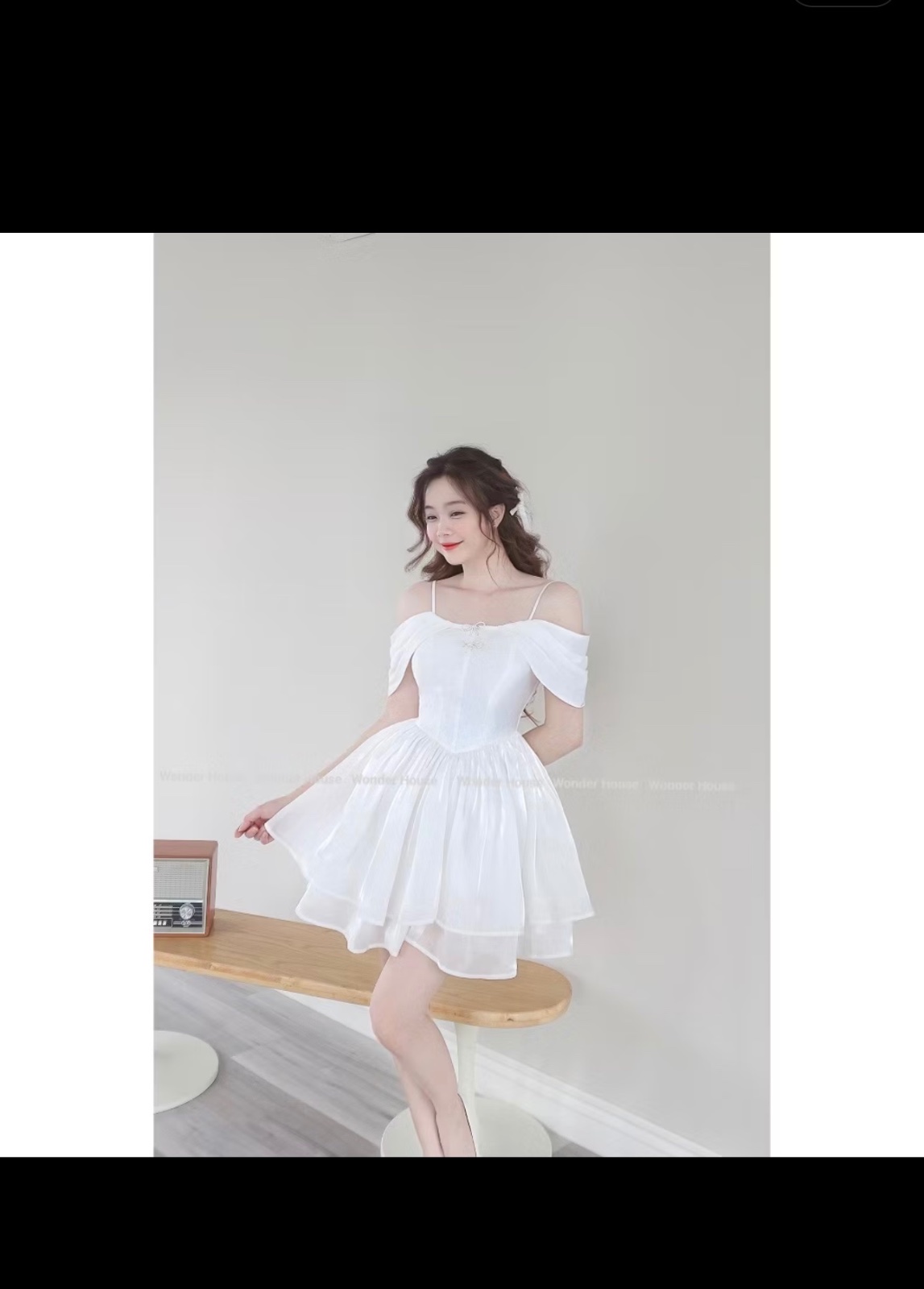 Thanh lý Pass váy Wonderhouse trắng tiểu thư trễ vai dáng xòe bồng bềnh xinh xắn - ảnh 4