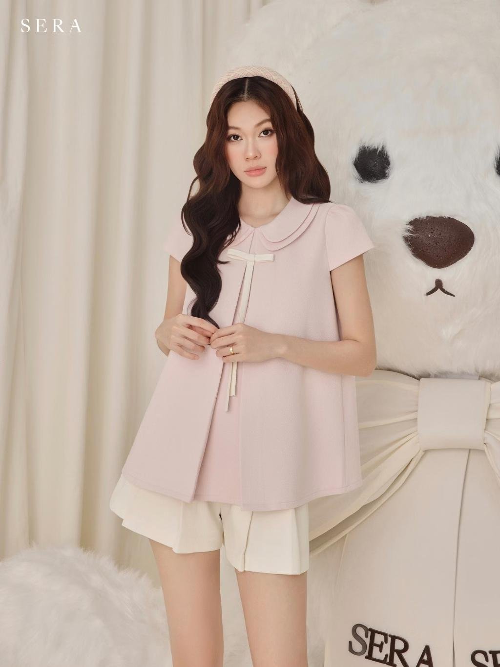 Thanh lý Pass Áo Aimee Sera Dáng Xòe Màu Hồng Phấn Cổ Peter Pan Xinh Xắn - ảnh 2