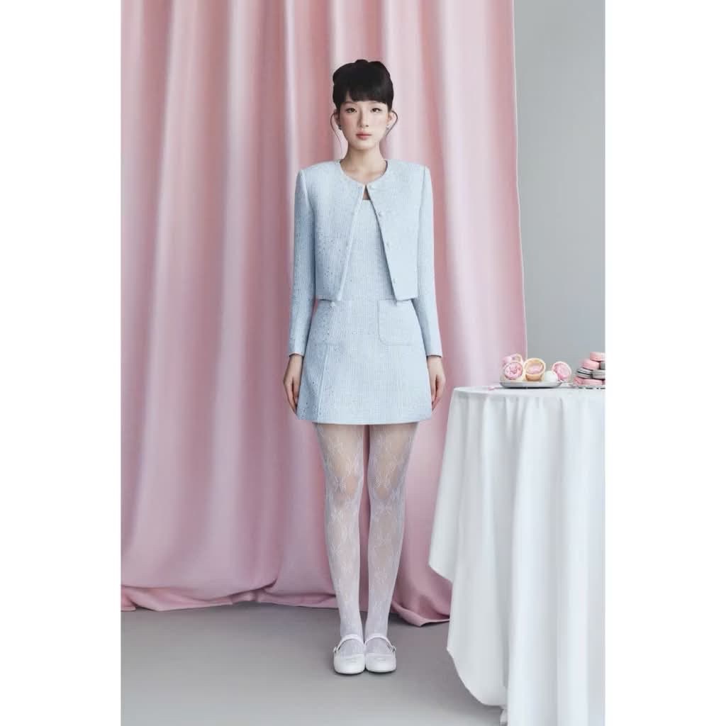 Thanh lý Pass Set váy kèm khoác chất dạ tweed hãng Sweettea Size M - ảnh 2