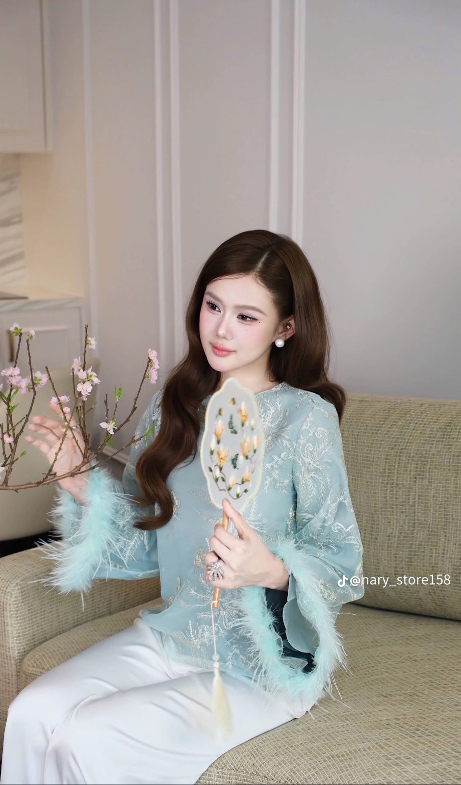 Thanh lý Pass set pháp phục màu xanh mint tay dài phối lông Nary - ảnh 2