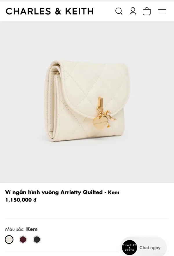Pass ví cầm tay Charles & Keith màu kem chần bông xinh xắn