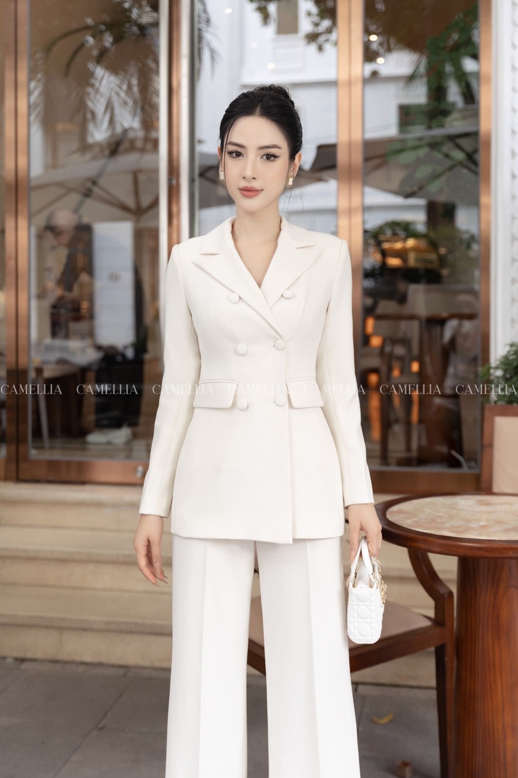 Thanh lý Pass Thanh Lý Set Vest Camellia Trắng Thanh Lịch Dáng Chiết Eo Tôn Dáng - ảnh 3