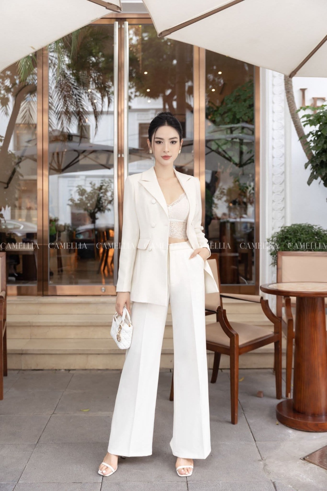 Thanh lý Pass Thanh Lý Set Vest Camellia Trắng Thanh Lịch Dáng Chiết Eo Tôn Dáng - ảnh 2