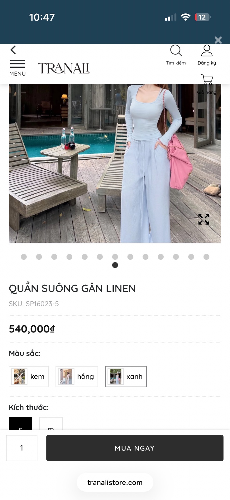 Thanh lý Pass set Trân Ali áo cổ U td và quần suông linen màu xanh - ảnh 2