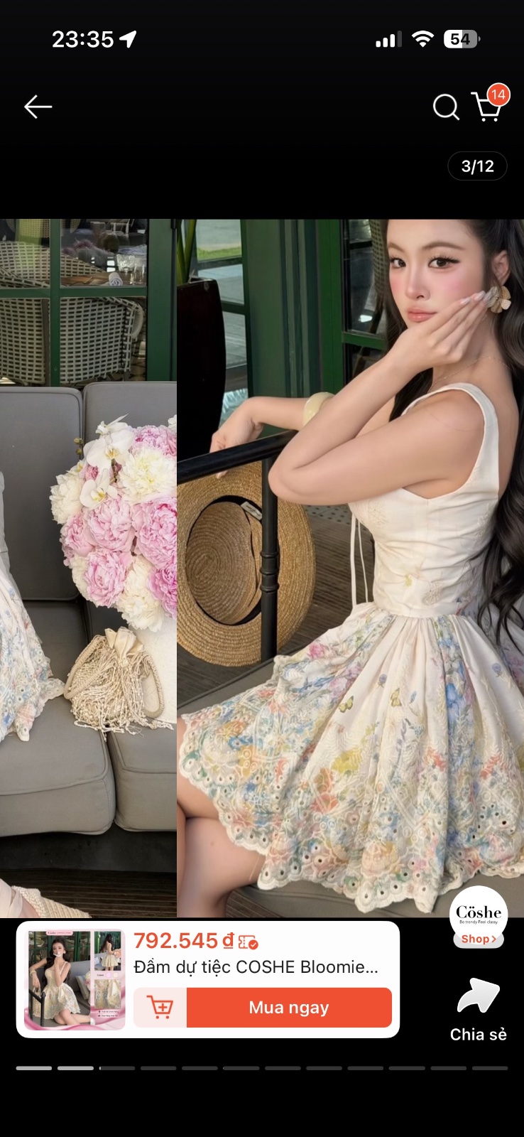Thanh lý Pass váy Coshe hai dây màu trắng phối họa tiết hoa xinh xắn - ảnh 4