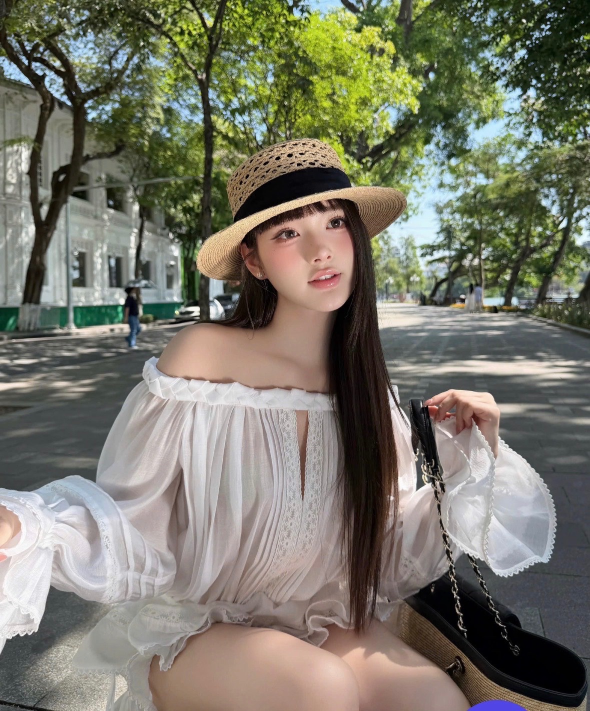 Thanh lý Pass váy trễ vai ChouChou trắng td phối ren tầng tiểu thư - ảnh 2
