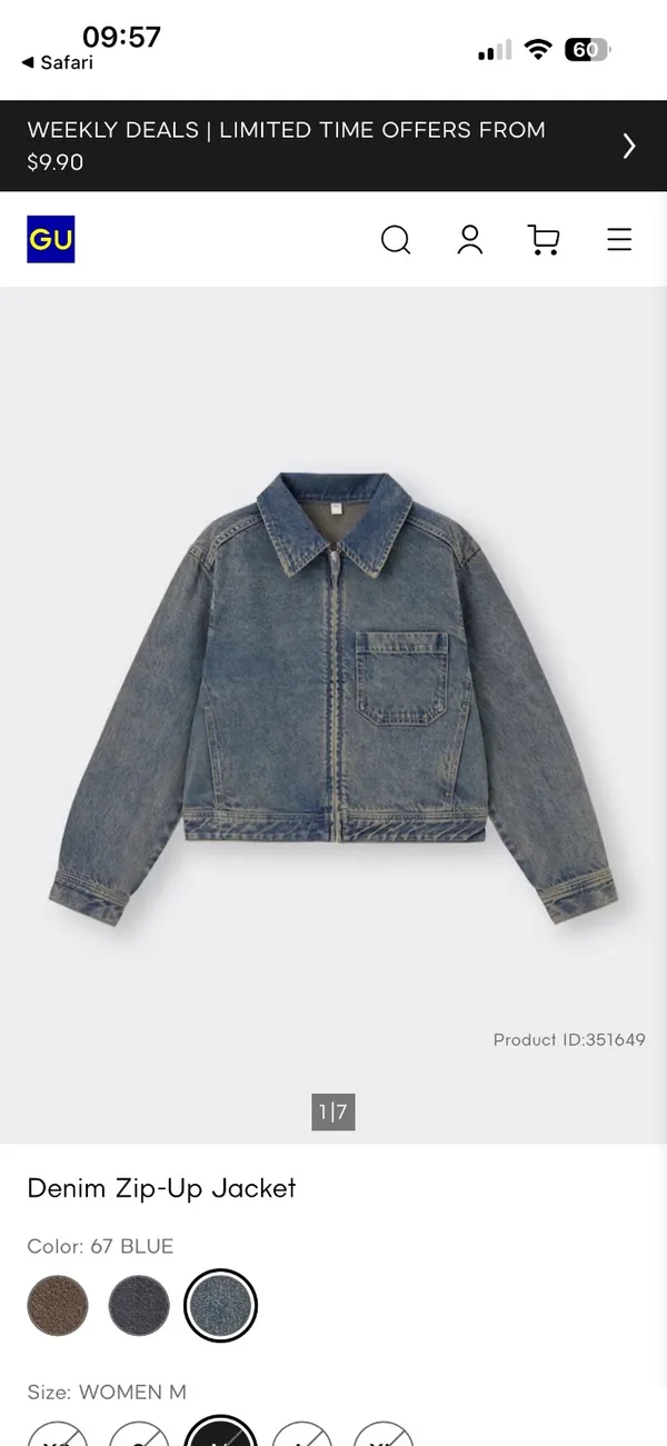 Pass áo khoác jeans lửng hãng GU auth