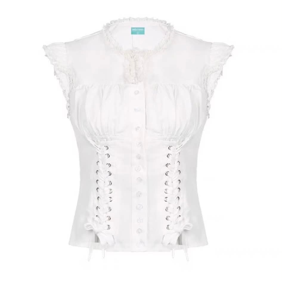 Thanh lý Pass áo trắng dáng corset thắt dây The L - ảnh 1