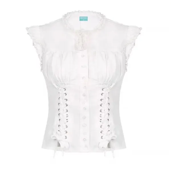 Pass áo trắng dáng corset thắt dây The L