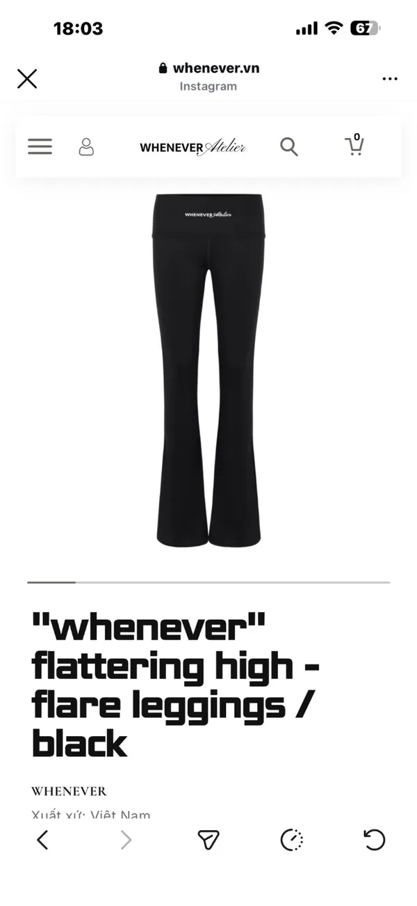 Pass quần legging ống loe màu đen dáng cạp cao của Whenever Atelier