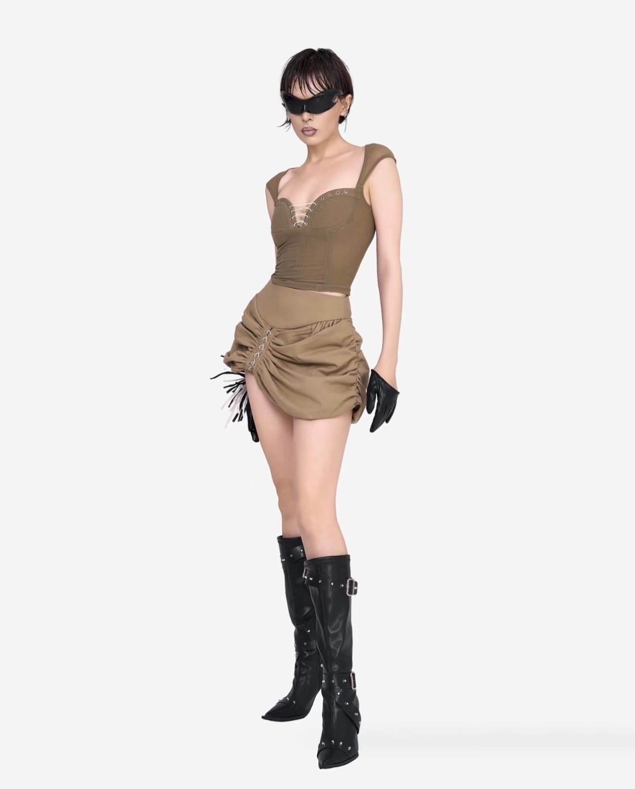Thanh lý Pass áo corset RUE de RUE màu nâu tây cá tính - ảnh 1