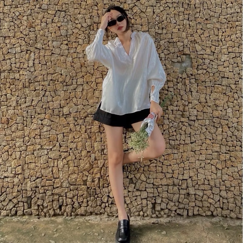 Thanh lý Pass áo sơ mi trắng hở lưng organza lụa ESMEE - ảnh 2